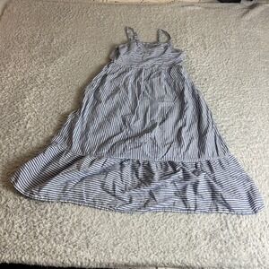 Old Navy Girls Blue White Striped Tiered Maxi Dress Size L 10-12 Cotton Rayon